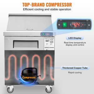 28\" Commercial Stainless Steel Refrigerator Sandwich Salad <b>Prep</b> <b>Table</b> 7.4 Cu. Ft Food <b>Prep</b> <b>Kitchen</b> Refrigeration Equipment - Product Image 5