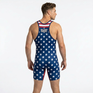 Traje de Lucha Libre Patriótico Unisex de EE. UU., Mono Ajustado de Spandex y Poliéster con Estampado de Estrellas y Rayas, Elástico, Transpirable y de Secado Rápido - Product Image 3