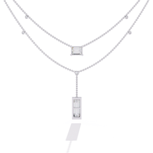 10K 14K 18K สีขาวทองสร้อยคอชั้น lariat ที่มีเจ้าหญิงตัดมรกตชั้นวางเสน่ห์ตัดเพชรที่ปลูกในห้องปฏิบัติการ - Product Image 4