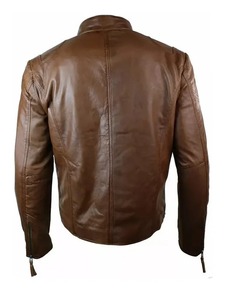 Mens <b>Slim</b> <b>Fit</b> Brown Leather <b>Jacket</b> - Product Image 2