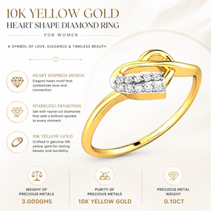 Bague en or jaune 10 carats en forme de cœur avec diamant pour femme |   Bijou de promesse d'amour pour anniversaire, coupe ronde 0,10 TCW, élégant et tendance - Product Image 3