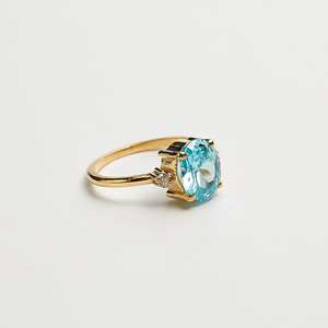 Anillo Ovalado de Plata de Ley 925 Chapado en Oro de 14K con Topacio Azul, Piedra de Nacimiento de Agosto, Regalo Elegante para Ella, Boda - Product Image 3