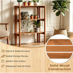 Espositore Portatile a 3 Livelli in Legno Naturale con Design a Doghe per Drenaggio, Organizzatore per Scarpe e Piante da Interno ed Esterno - Product Image 5