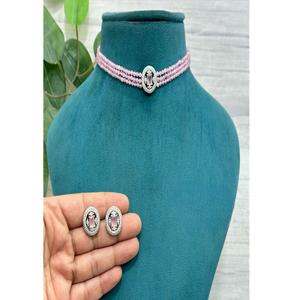 Ensemble collier ras-du-cou et boucles d'oreilles en zircon blanc poli de qualité supérieure, aspect perle, pour femme, idéal pour un cadeau de mariage - Product Image 1