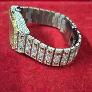 Reloj de Lujo de 41 mm con Moissanita Dorada, Diseño de Esqueleto con Cristales, para Hombre, Estilo Hip Hop, Acero Inoxidable, Cristal de Zafiro, Resistente al Agua, Cuarzo - Product Image 1