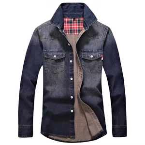 Custom Men's Cotton Denim Deep Indigo Double Pocket Long Sleeve Utility <b>Shirt</b> with Classic Button Front Construction - Product Image 5