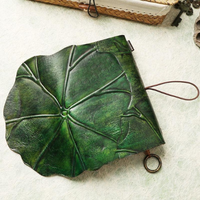 Carnet de notes réutilisable fait main avec couverture en cuir Feuille de Lotus, Journal Magique Rétro, Art Européen, Voyage, Feuille Verte 8x6