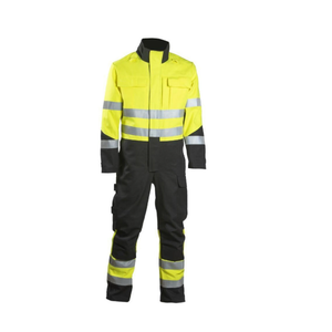Combinaison de travail haute visibilité pour hommes, couleur et logo personnalisés avec bandes réfléchissantes, uniforme de sécurité en polyester pour usage industriel - Product Image 1