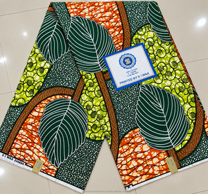 Green Brown Black Floral Leaf Ankara Wax Print Fabric with Botanical Pattern for African Dresses - Product Image 4