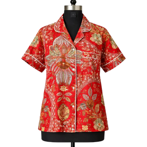 Ensemble de vêtements de nuit pour femmes à imprimé floral tropical, chemise à manches courtes en coton et short, vêtements de détente d'été, pyjama décontracté doux, vêtements de nuit - Product Image 1