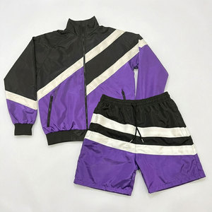 Custom Tracksuit Nylon Sweatsuit Zip up Windbreaker Suit Zipper <b>Jacket</b> Hooded Set 100% Nylon Short Set - Product Image 1