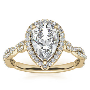 Élégante bague de fiançailles en or 18 carats avec diamant de laboratoire en forme de poire, halo torsadé, pour femmes et jeunes filles, à porter lors de fêtes de mariage - Product Image 3