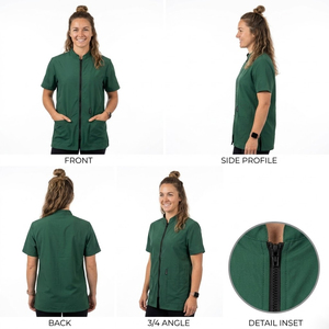 Tablier de toilettage pour animaux imperméable à manches courtes pour femme avec taille ajustable en nylon et coton, col montant écologique - Product Image 5