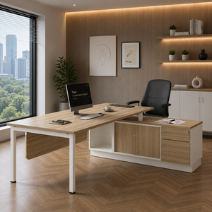 Escritorio Ejecutivo Moderno en Forma de L con Gabinete de Almacenamiento, Muebles de Oficina de Madera para Oficina en Casa, Diseño Minimalista Independiente - Product Image 1