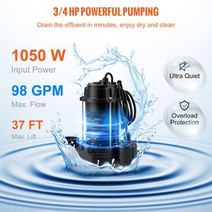 Pompa Sommergibile per Acque Reflue da 3/4 HP, 5880 GPH, 1050W con Interruttore a Galleggiante Piggyback da 3 m, Dispositivo di Drenaggio Durevole in Ghisa con Uscita da 2 Pollici - Product Image 3