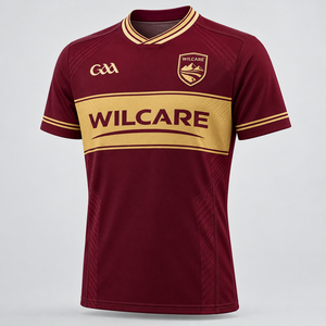 Maroon and gold sports jersey Adult short sleeve jersey Wilcare team jersey Custom <b>leisurewear</b> sports top - Product Image 1