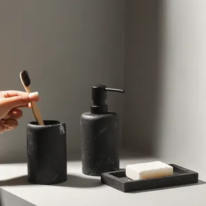 Most Trending Natural Black Marble Stone Luxury Eco-Friendly Bathroom Wash <b>Set</b> Including <b>Soap</b> Dispenser Tray Brush Holder <b>Soap</b> - Product Image 2