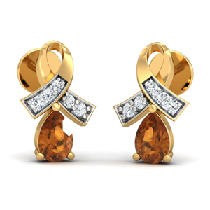 Pendientes de lujo con lazo chapado en oro de 18 quilates, con topacio y diamantes de corte brillante redondo engastados en canal, para mujer, para uso diario. - Product Image 1