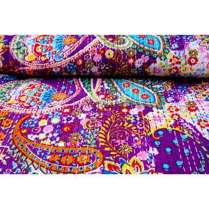 Elegante y Sofisticada Colcha Kantha Estampada Hecha a Mano con Algodón Orgánico, Ecológica, de Alta Calidad, Vintage, Reversible, para Uso en el Hogar y Hoteles - Product Image 5