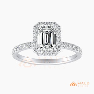 Moissanite <b>Emerald</b> Halo <b>Ring</b> for Women <b>Silver</b> Tone Engagement Anniversary Jewelry Elegant Daily Wear Style - Product Image 5