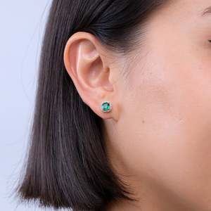 <b>Emerald</b> Diamond Halo <b>Stud</b> Earrings in 14K Rose Gold, Cushion Cut Green Gemstone Fine Jewelry Gift for Fiance - Product Image 3