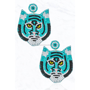 Pendientes de Aro Hechos a Mano con Cuentas Multicolor y Cara de Tigre, Estilo Boho, Joyería de Fiesta para Mujer, Tamaño Personalizado, Venta al por Mayor - Product Image 2