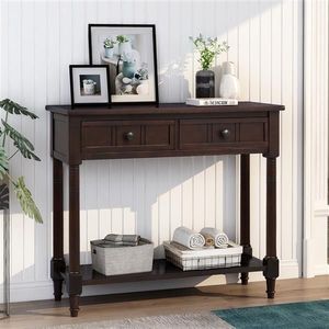 Traditional Design Console Table with Two Drawers and Bottom Shelf in Espresso Color - Product Image 1