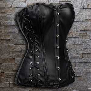 Women's Goth <b>Punk</b> Plus-Size Lace-Up Leather Corset Shapewear Waist Cinchers with Satin Fabric and Quick Dry Feature for Women - Product Image 1