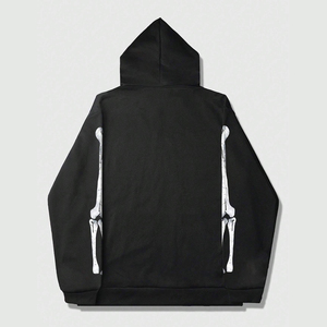 <b>Ring</b>-Mode Gears Unisex <b>Gothic</b> Skeleton Print Hooded Winter Fleece Oversized Knitted Polyester Black Front Logo Custom Hoodie - Product Image 2