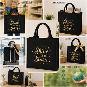 Sac fourre-tout en jute noir moyen avec poignée rembourrée, imprimé sur mesure, écologique, sac cadeau, sac d'épicerie réutilisable, vente en gros - Product Image 3