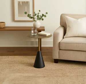 Built To Impress Modern <b>Round</b> Coffee <b>Table</b> With Wood Top And Black Metal Base Minimalist Living Room Furniture - Product Image 3