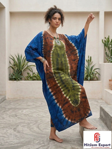 Printed <b>Kaftan</b> Dress Women <b>Summer</b> Beach Cover Up Loose Fit Silk Cotton Rayon Polyester Custom Manufacturer Bulk Order Supply - Product Image 3