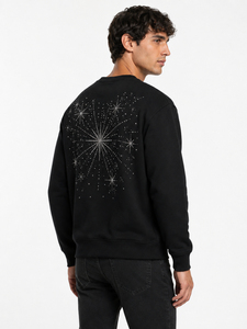 Sudadera de cuello redondo con pedrería para hombre, ajuste regular, tejido de punto, color negro liso, informal, para invierno, con bolsillo, ecológica, de secado rápido - Product Image 6