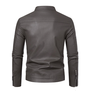 Stand Collar Mens Leather Fashion <b>Jacket</b> Regular Fit Sheepskin Coat Casual Basic Style Soft Breathable Daily Wear Apparel - Product Image 2