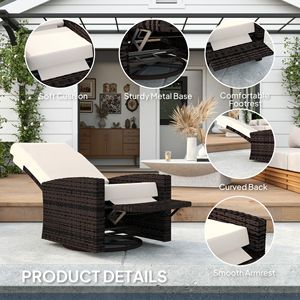 Poltrona Reclinabile Girevole in Vimini Impermeabile Color Kaki con Poggiapiedi Sollevabile e Rotazione a 360° - Product Image 6