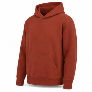 Vente en gros de sweat à capuche en molleton de coton épais orange pour homme, coupe oversize, streetwear, poche kangourou, hiver, personnalisable - Product Image 3