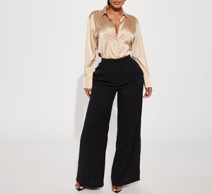 Camisa de Satén de Primera Calidad para Mujer, Manga Larga, Cierre de Botones, Color Sólido, Blusa de Oficina, Corte Regular, Cuello de Camisa, Estilo Formal - Product Image 4