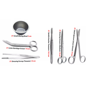 ชุดอุปกรณ์ผ่าตัด ผ้าพันแผลปฐมพยาบาล กรรไกรเย็บแผล แหนบ คีม ชาม สแตนเลสสตีลผ่านการรับรองมาตรฐาน CE คู่มือการผ่าตัด โรงพยาบาล - Product Image 5