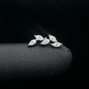 Botanical 14K Gold Lab Grown Diamond Leaf Ear Climber Marquise <b>Stud</b> Earrings For Conch <b>Helix</b> Cartilage Piercing Jewelry - Product Image 5
