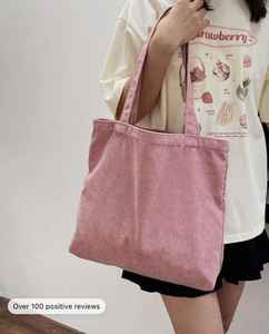 Bolso tote de pana gris de alta calidad con bolsa a juego para mujer, bolso de hombro grande de tela de algodón para compras y supermercado - Product Image 2