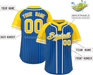 Camiseta de Béisbol Sublimada Personalizada, Azul y Amarilla a Rayas, Manga Corta, Unisex, Transpirable, con Botones al Frente, Uniforme - Product Image 2