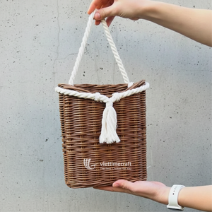 Handmade <b>Wicker</b> Storage <b>Basket</b> Rope <b>Handle</b> Hanging Design for Home Decor Laundry (Wholesale)-Viettimecraft Brand Hanoi Origin - Product Image 5