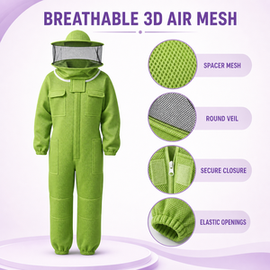 Traje de Apicultura Transpirable de Algodón Verde con Velo de Malla, Ajuste Holgado para Uso en Fábrica o Taller - Product Image 2