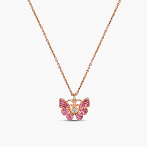 Collar con colgante de mariposa en oro rosa con diamantes rosas pavé y diamante central con corte de corazón para uso diario de mujer - Product Image 1
