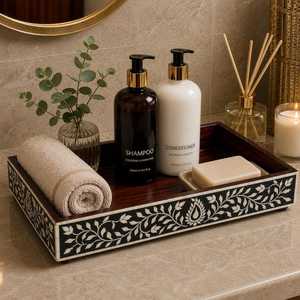 Bandeja Decorativa de Madera con Borde a Cuadros Blanco y Negro, Hecha a Mano, Decoración para el Hogar y Colección de Regalos Premium - Product Image 5
