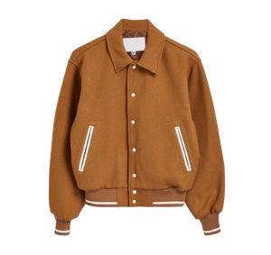 Blouson universitaire classique en laine, style décontracté, col tricoté côtelé, coupe bomber épaisse, mode universitaire pour hommes - Product Image 1