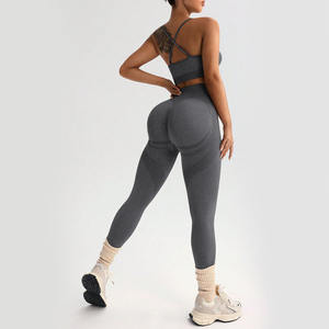 Conjunto de yoga sexy de 2 piezas para mujer, ligero, transpirable, a prueba de golpes, sujetador deportivo con espalda cruzada, cintura alta, efecto levantacola, parte delantera sólida - Product Image 5