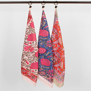 Summer Wrap Hand Drawn Cotton <b>Square</b> <b>Scarf</b> Floral Pattern Vintage Style Skin Friendly Unisex Bandana - Product Image 2
