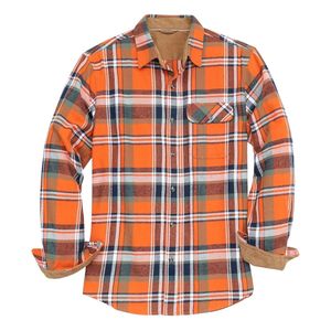 Chemise à carreaux orange vif pour homme en coton brossé, design utilitaire boutonné, manches longues, chemise en flanelle pour homme - Product Image 3
