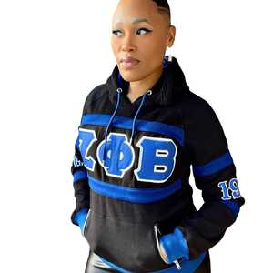 Sweat-shirt à capuche rayé noir Zeta Phi Beta, broderie en chenille, vêtements de sororité grecque, unisexe, coton premium, sweat-shirt à capuche - Product Image 2